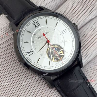 Copy Patek Philippe Tourbillon Men Watch Black Case Red Hand